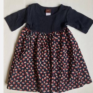 Tea Collection Navy Blue with red floral print Cotton Dress size 6-12 months EUC